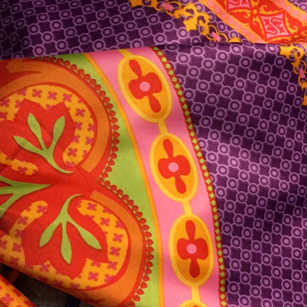 Scarf 30 inch square - orange, purple, gold, color - Picture 8 of 8